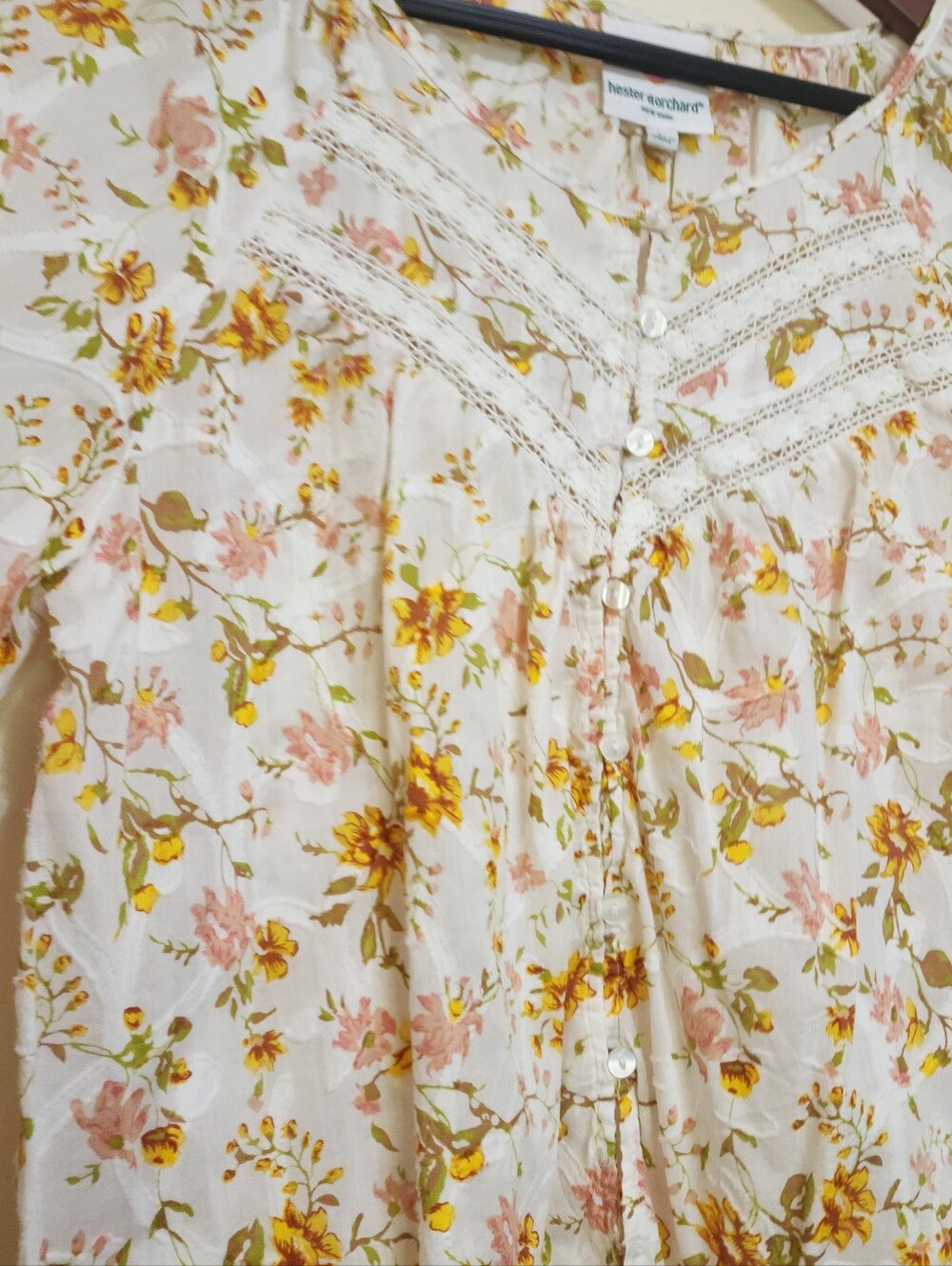 Hester & Orchard New York Shirt Embroidered Insert Floral Boho Peasant Blouse L - Picture 3 of 9